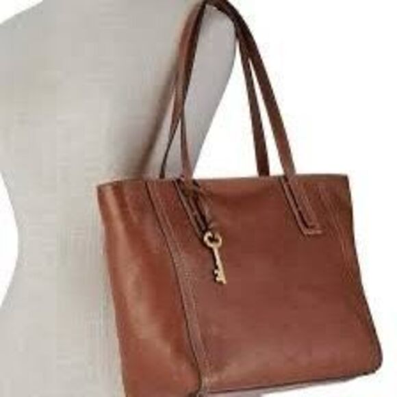 VINTAGE FOSSIL Women’s Brown Genuine Leather Emma Zipper Tote Bag - Picture 2 of 9